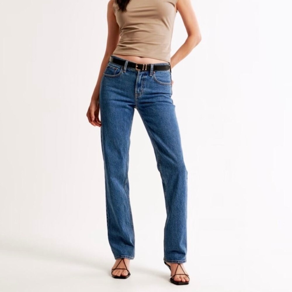 Abercrombie & Fitch Curve Love The 90s Straight Mid Rise Jeans Blue 28 Regular